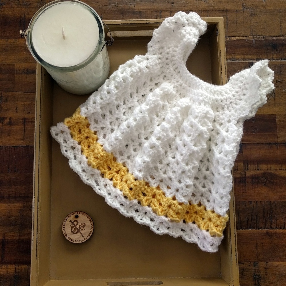 Infant Easter/Christening dress; White and yellow